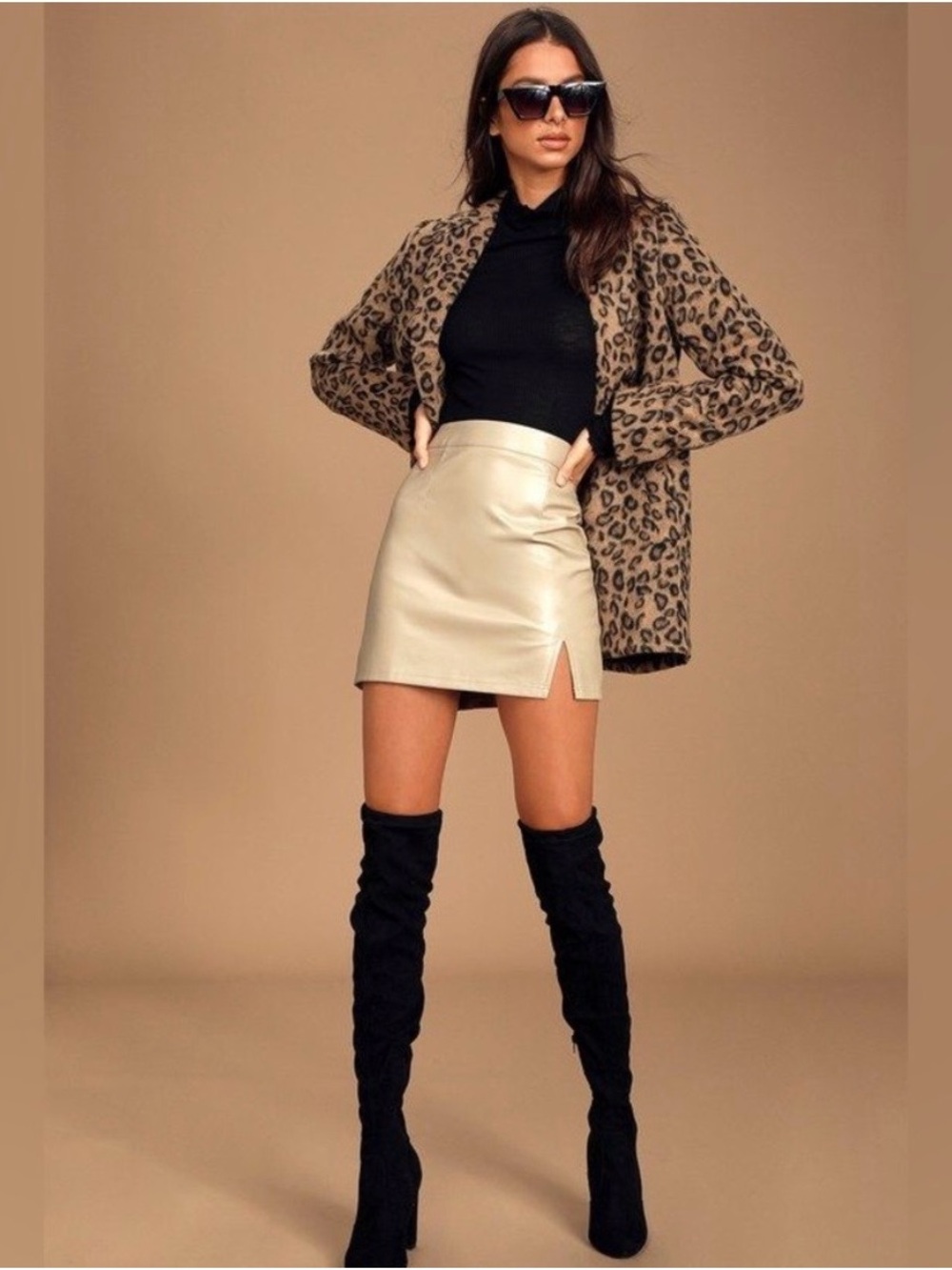 New. Lulu’s Faux Leather Mini Skirt in Cream